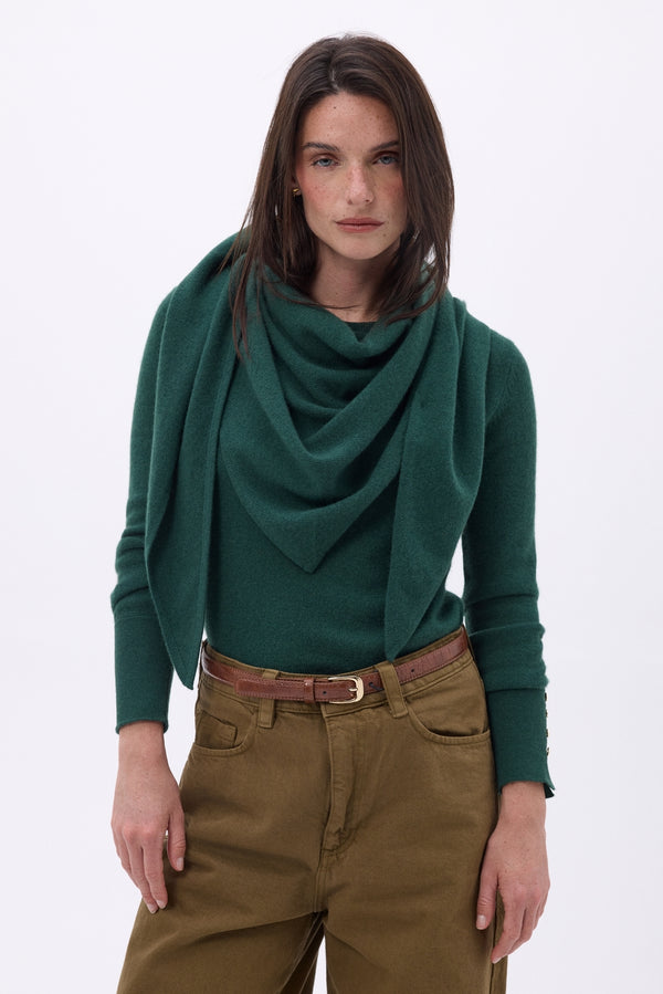 Echarpe Bandana Oversize Triangle Unie Amel - Vert Bouteille - Femme - 100% Cachemire