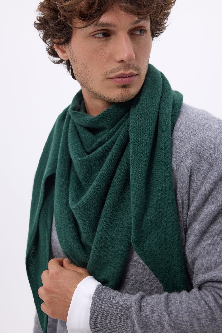 Bufanda bandana triangular oversize lisa Amel - Verde Botella - Hombre