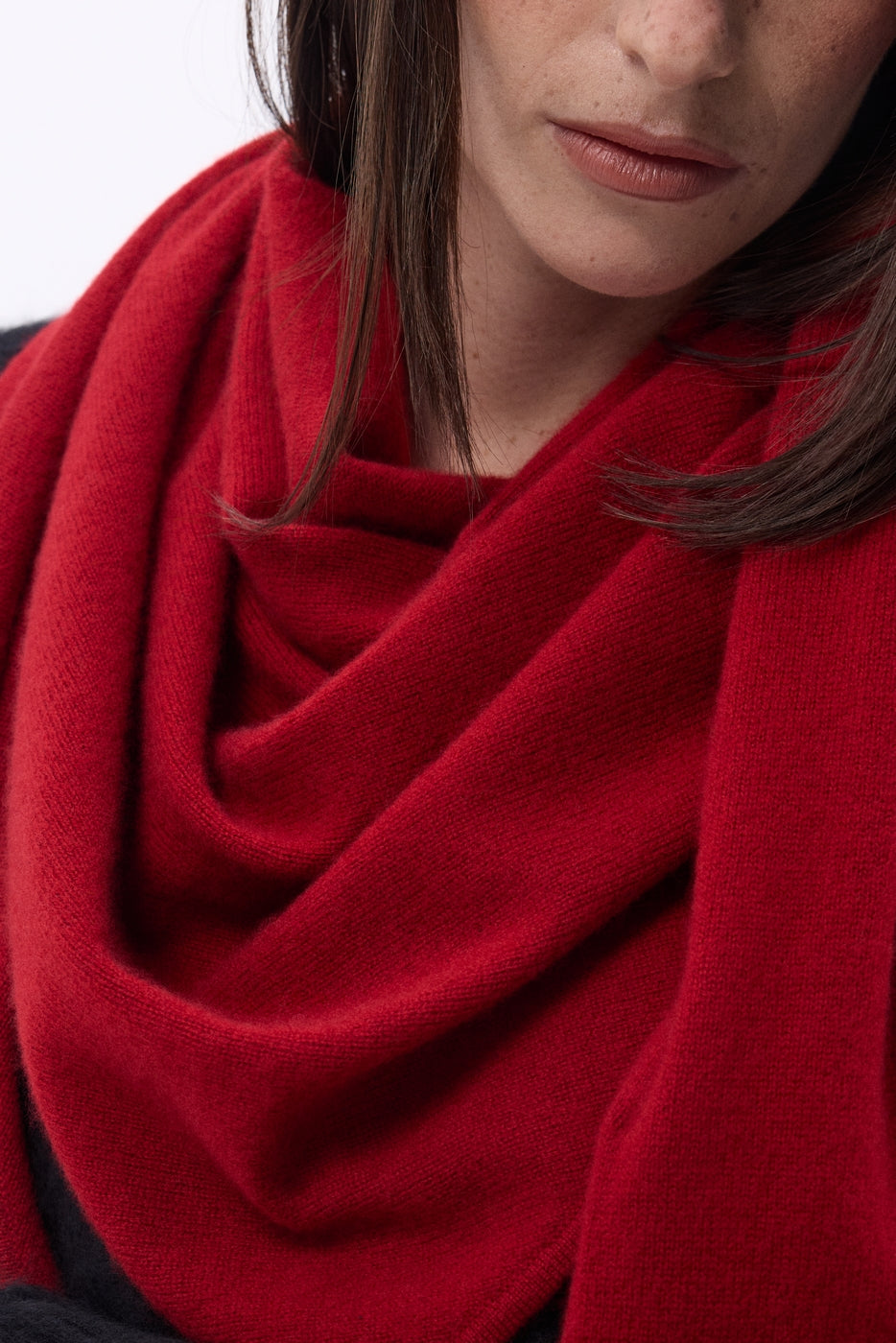 Sciarpa Bandana Oversize Triangolare Tinta Unita Amel - Coulis - Donna - 100% Cashmere