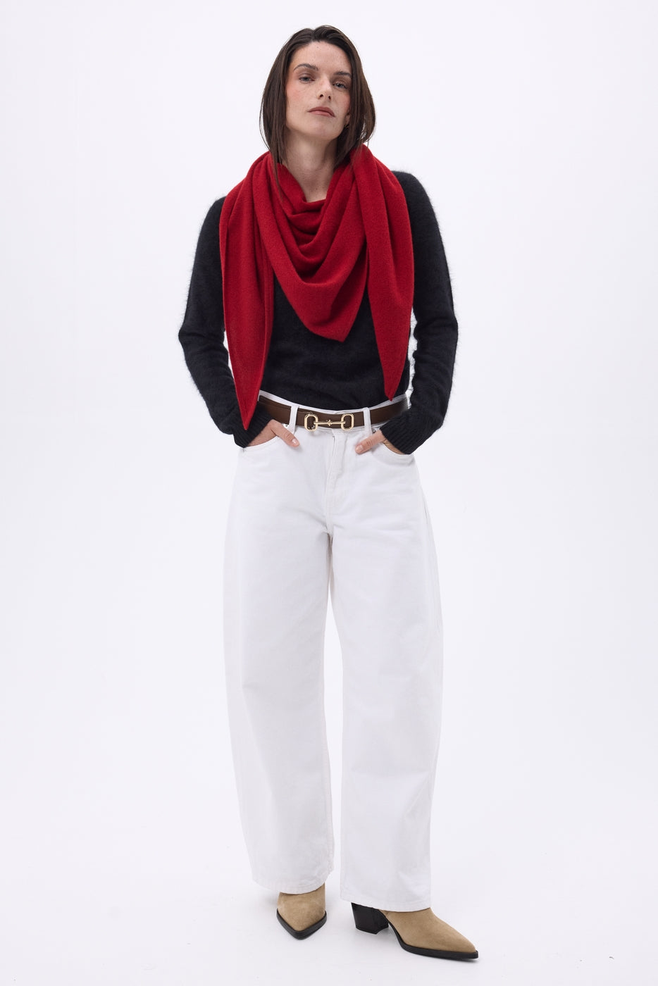 Sciarpa Bandana Oversize Triangolare Tinta Unita Amel - Coulis - Donna - 100% Cashmere