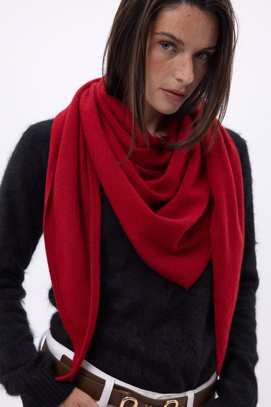 Sciarpa Bandana Oversize Triangolare Tinta Unita Amel - Coulis - Donna - 100% Cashmere