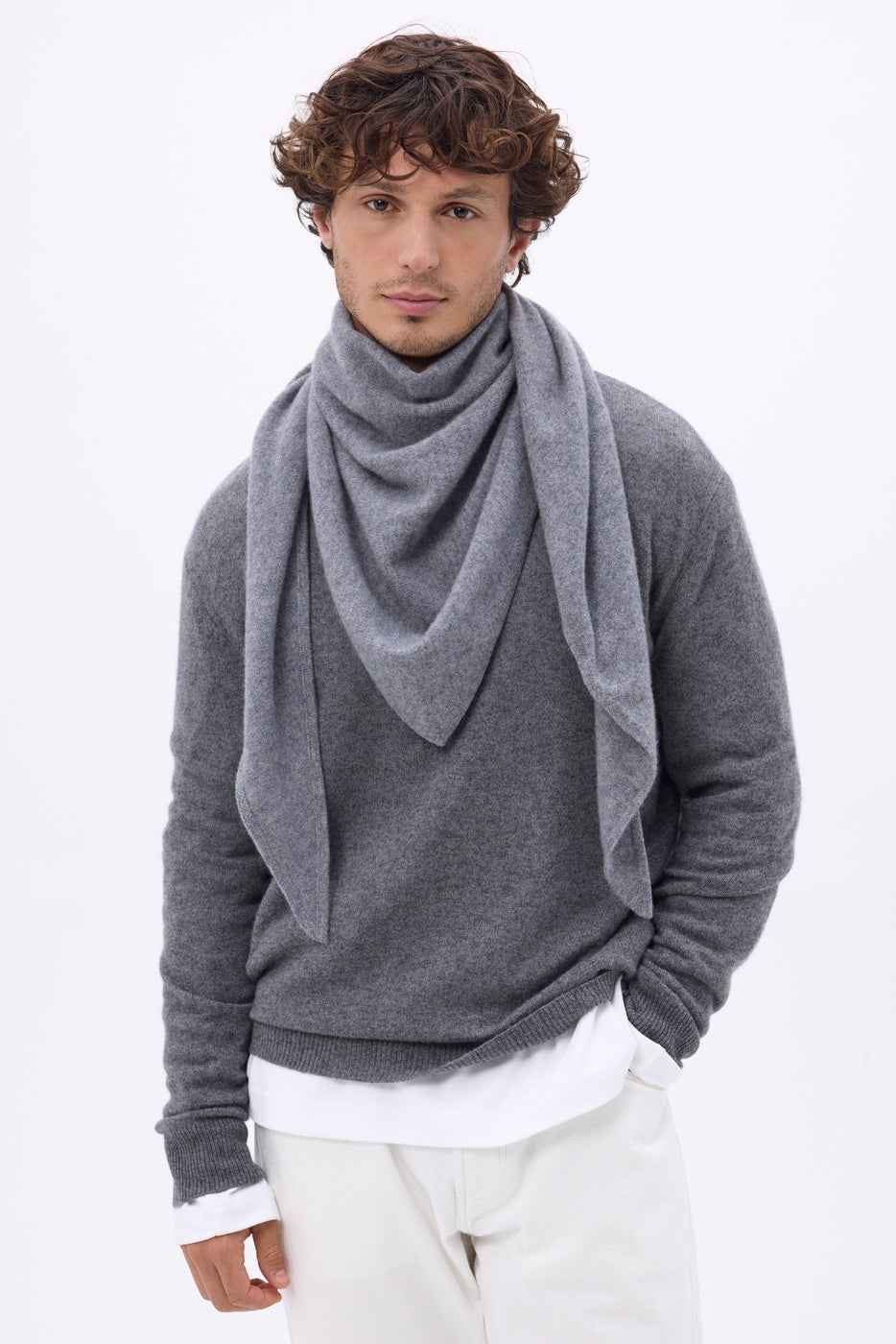Bufanda bandana oversize triangular lisa Amel - Gris oscuro - Hombre