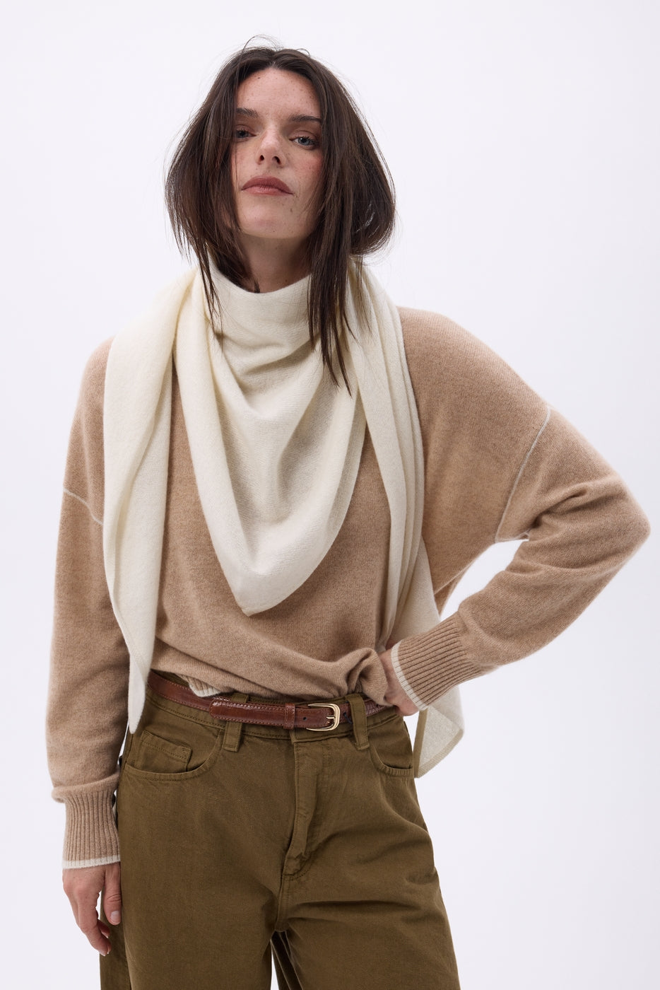 Amel Plain Triangle Oversized Bandana Scarf - White - Women