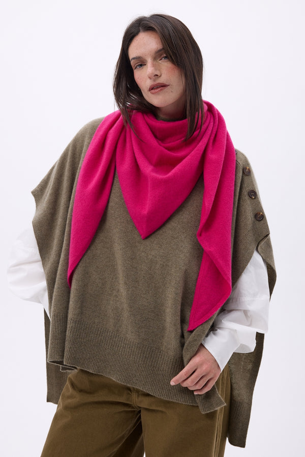 Echarpe Bandana Oversize Triangle Unie Amel - Fushia - Femme - 100% Cachemire