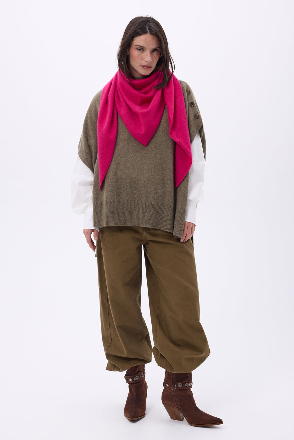 Bufanda bandana oversize triangular lisa Amel - Fucsia - Mujer