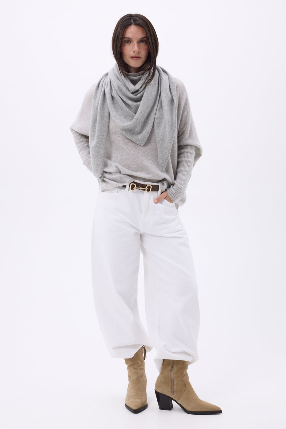 Bufanda bandana oversize triangular lisa Amel - Gris claro - Mujer
