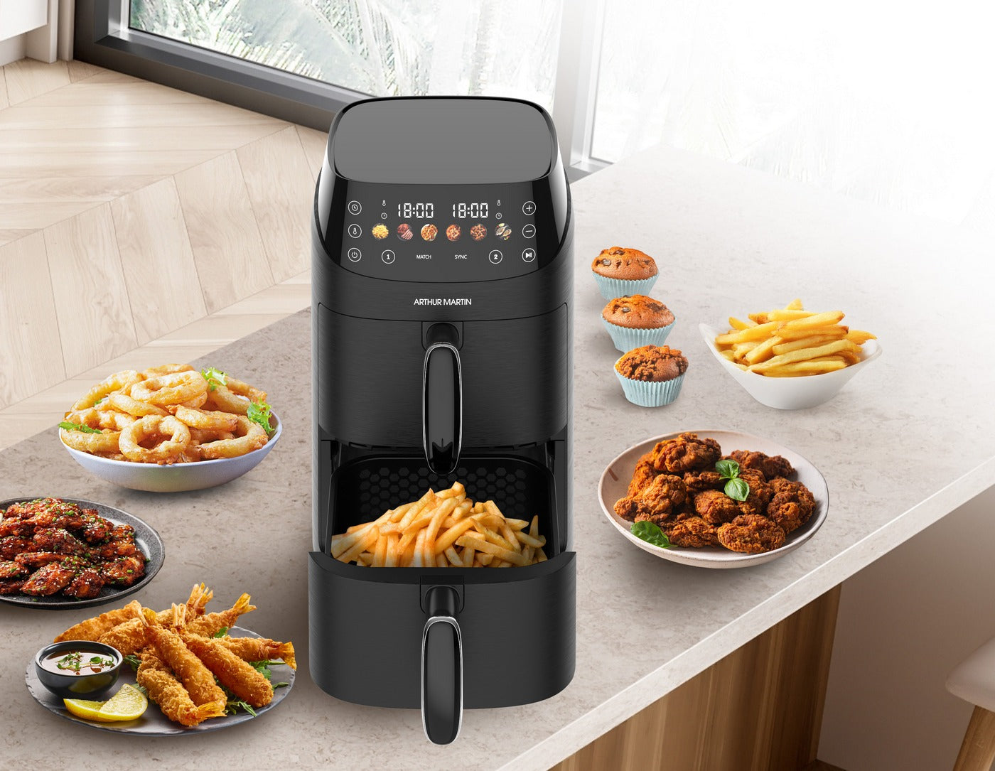 Air Fryer Double Panier 2x2,5L - 2x1000W - 5L Total - Noir