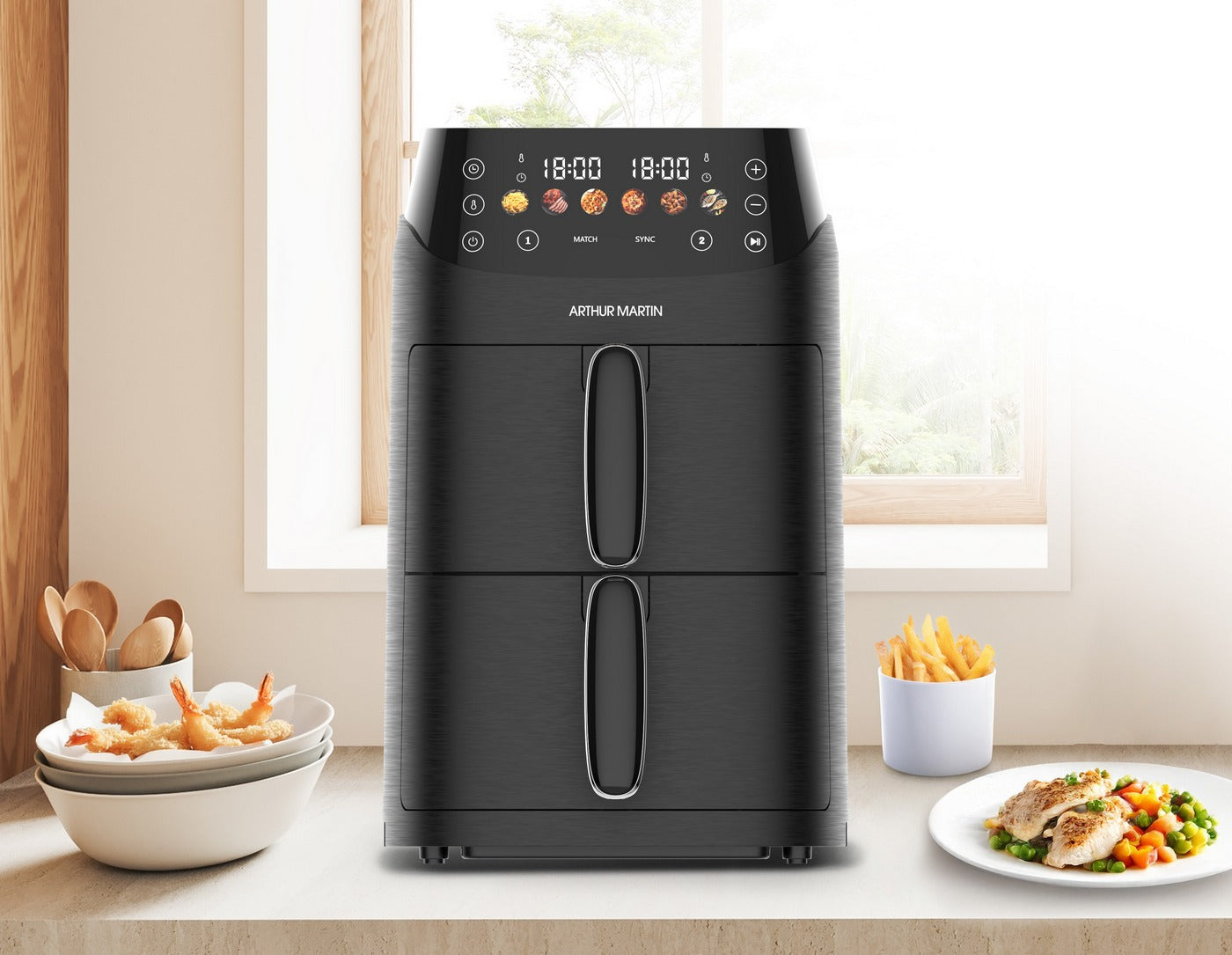 Air Fryer Double Panier 2x2,5L - 2x1000W - 5L Total - Noir