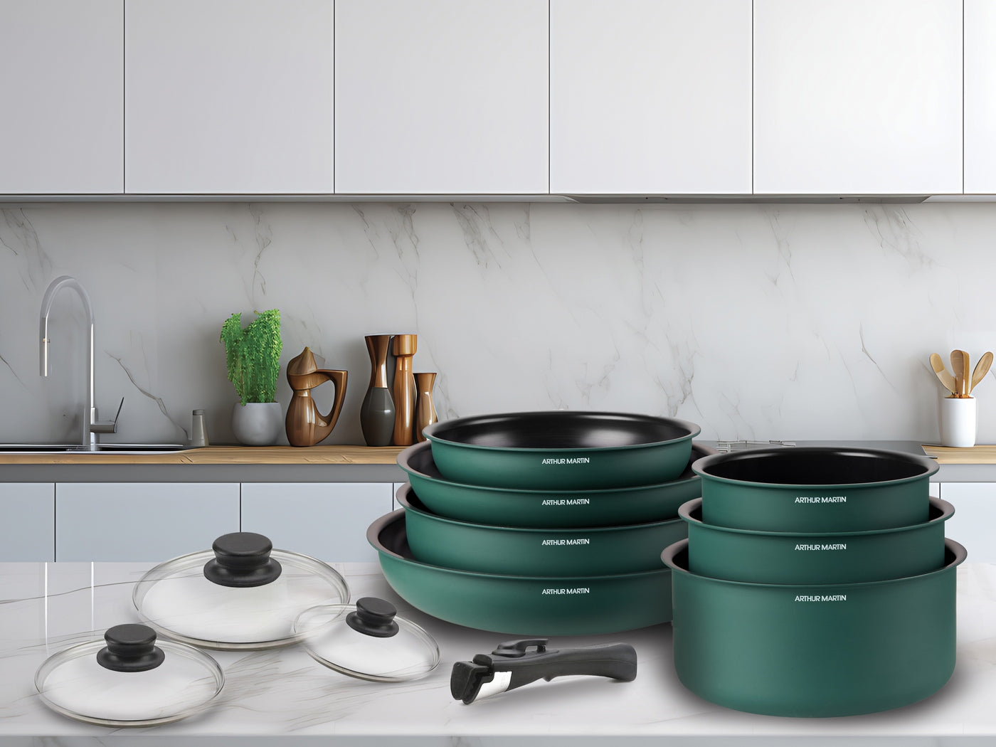 Batterie 15 Pièces - Aluminium - Anti-Adhésif - Vert