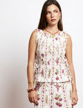 Top in Ecru mit lila Blumen Olaya