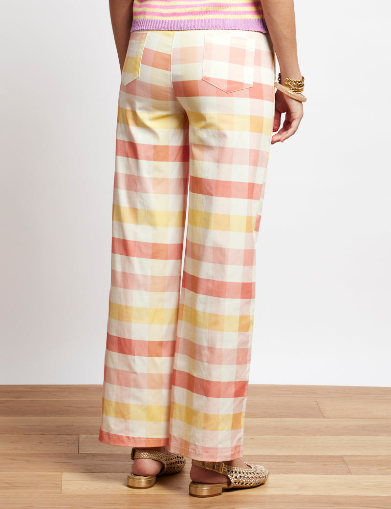 Pantaloni a quadretti vichy rosa e giallo Jordy