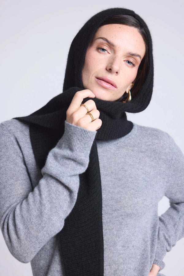 Cagoule Echarpe Unisexe Angela - Noir - Mixte - 100% Cachemire