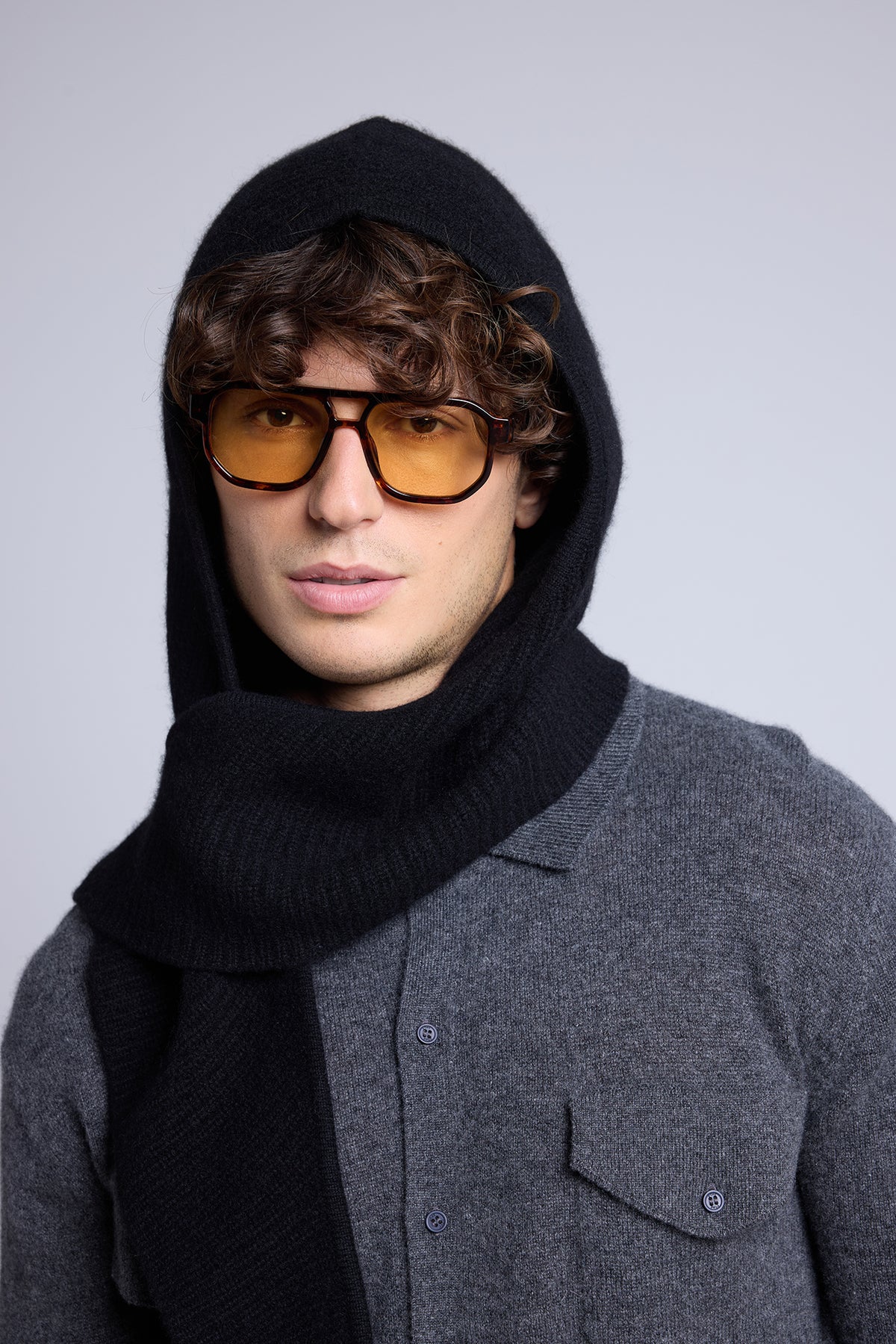 Cagoule Echarpe Unisexe Angela - Noir - Mixte - 100% Cachemire