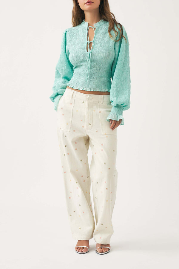 Blouse Smockée Anna - Aqua