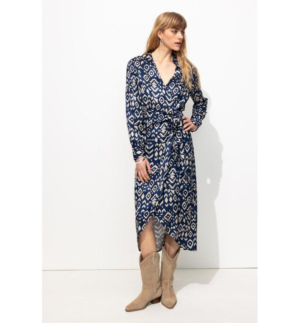 Satin Jacquard Midi Dress - Blue Print