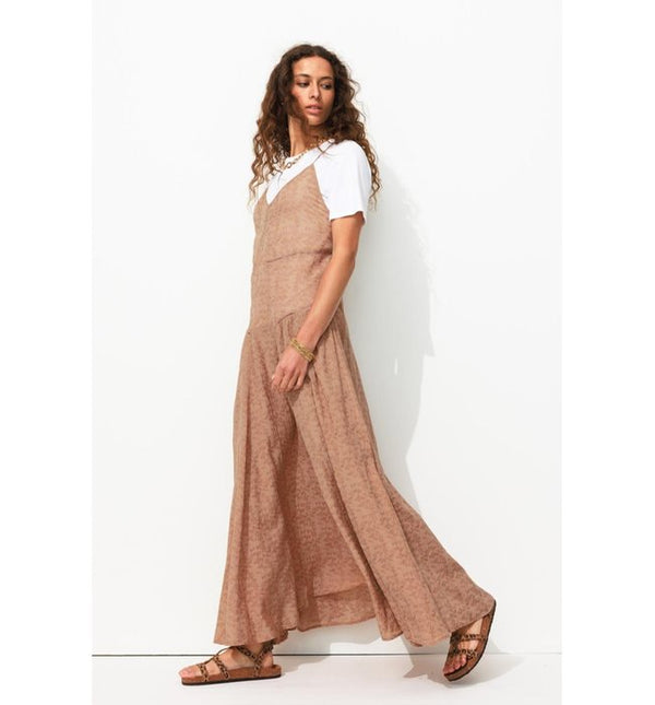 Women's Long Dress with Straps - Solid Pink