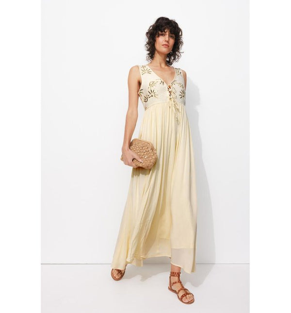 Mujer Vestido bordado Lentejuelas, Color sólido, Color natural claro