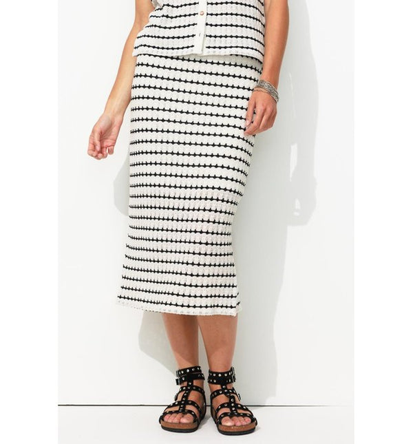 Women's Knitted Midi Skirt - Black Striped