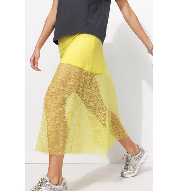 Women's Long Lace Skirt - Solid Yellow