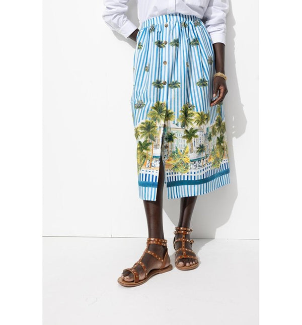 Palm Tree Print Skirt - Multicolor Print