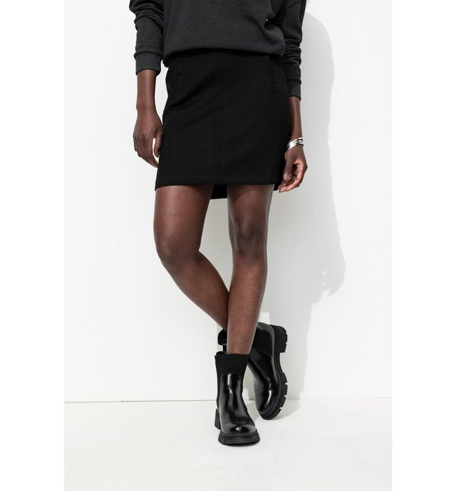 Mujer Minifalda trapecio, Color liso, Negro oscuro