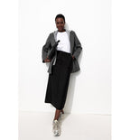 Mujer Falda midi con abertura, Color liso, Negro oscuro