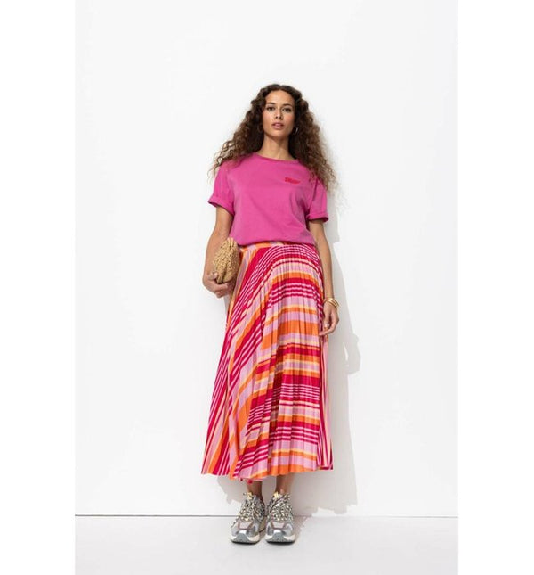 Luna Women's Pleated Skirt - Pink Stripe