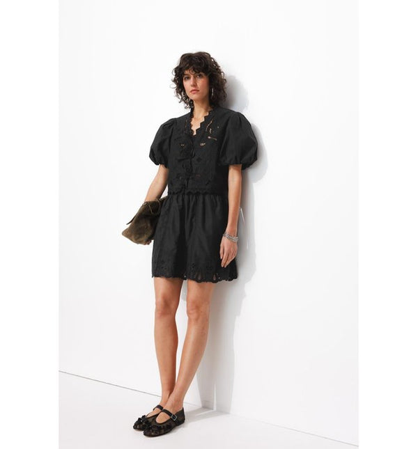 Short Broderie Anglaise Skirt - Plain Dark Black