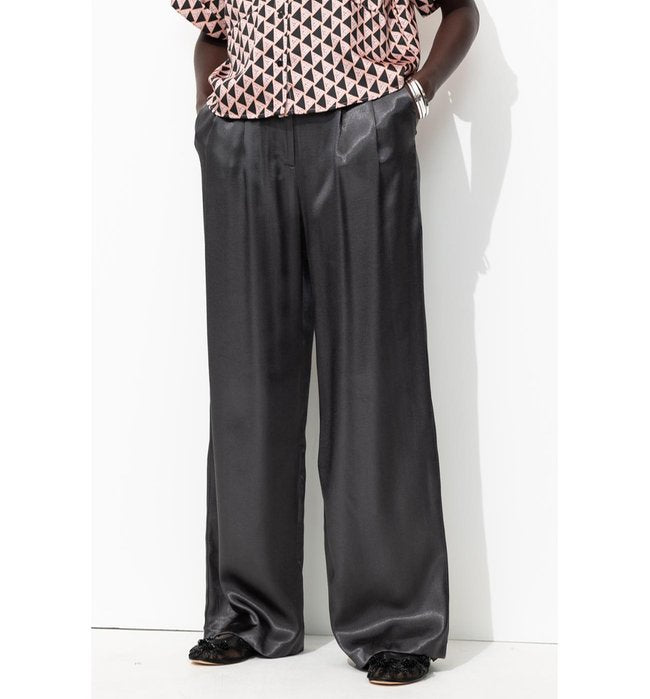 Billy Women's Satin Trousers - Plain Dark Gray