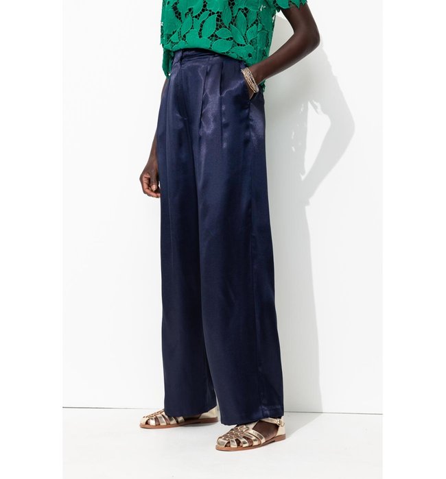 Billy Women's Satin Trousers - Plain Dark Blue