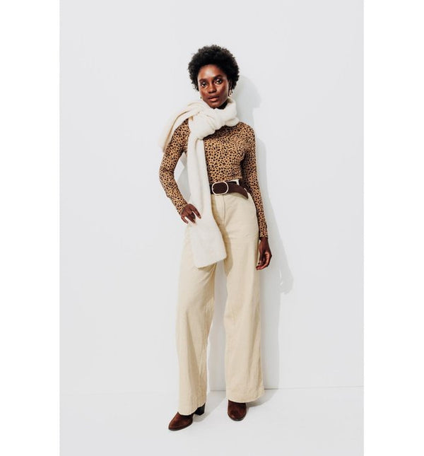 Wide-leg Corduroy Trousers - Natural Plain Light