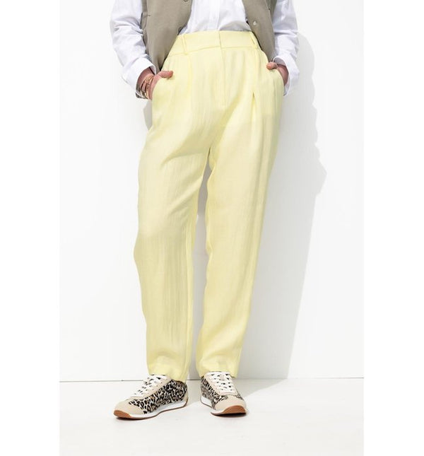 High Waist Pleated Pants - Solid Yellow