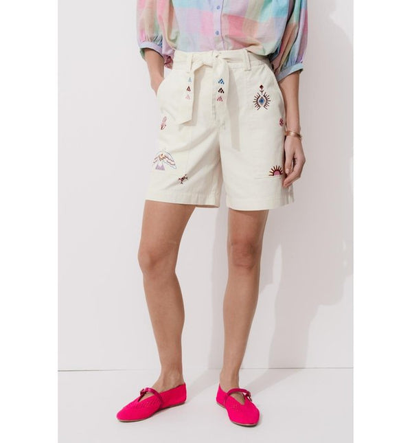 Embroidered Twill Canvas Shorts - Plain Light Natural