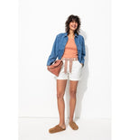 Shorts Plisados Con Cinturón - Blanco Claro Liso