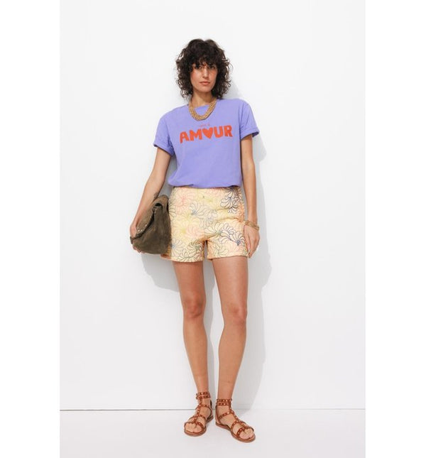 Women's Embroidered Quilted Shorts - Natural Print