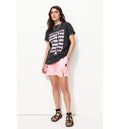 Women's Embroidered Striped Shorts - Pink Stripe