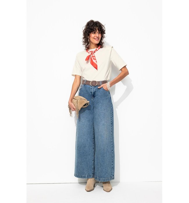 Camiseta con hombreras para mujer - Un solo color Natural Claro