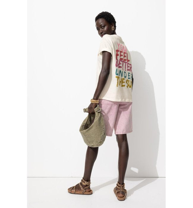 Women's Back Message T-shirt - Natural Print