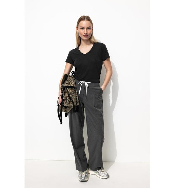 Women's Linen Blend T-shirt - Plain Dark Black
