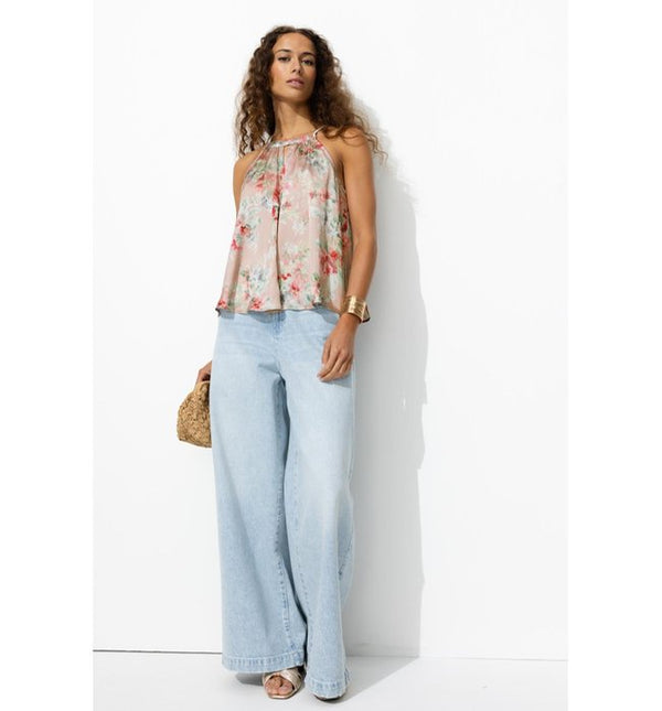 Women's Printed Silky Top - Rose Print