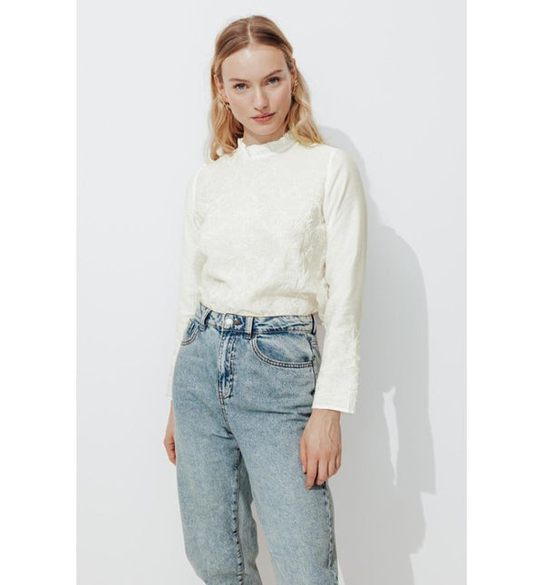Blouse Romantique Brodée Femme - Naturel Uni Clair