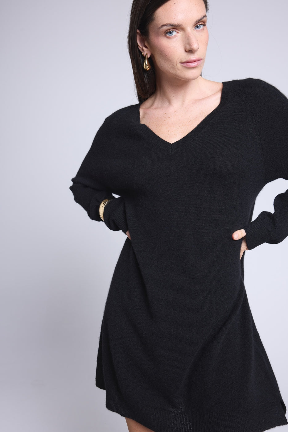April V-Neck Dress - Black - Women