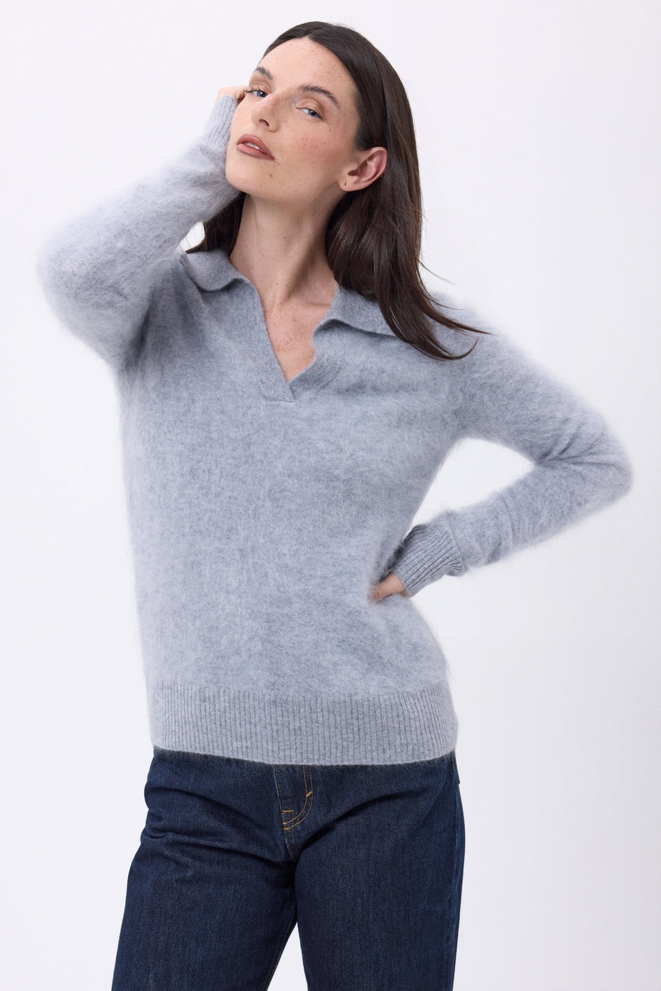 Polo – Cachemire Brossé Arielle - Gris Clair - Femme - 100% Cachemire Brosse