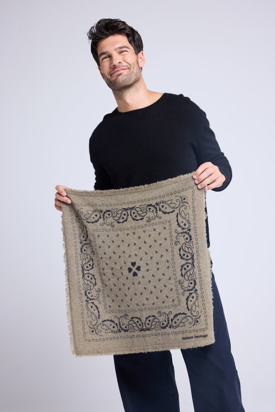 Unisex Bandana Scarf 54*54 Arizona In Cashmere - Khaki Green Black