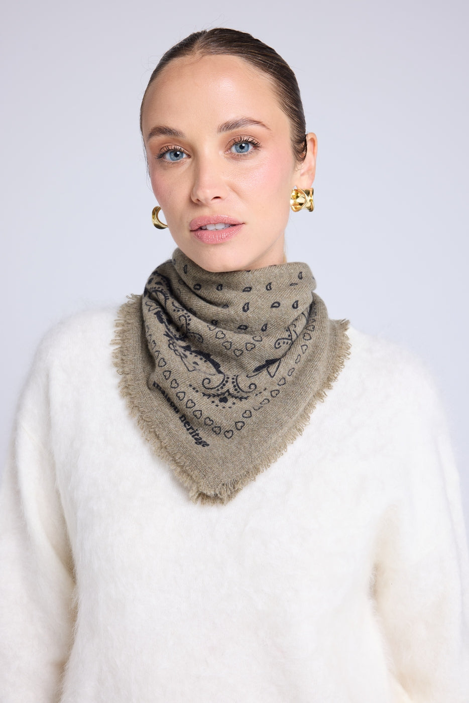 Unisex Bandana Scarf 54*54 Arizona In Cashmere - Khaki Green Black