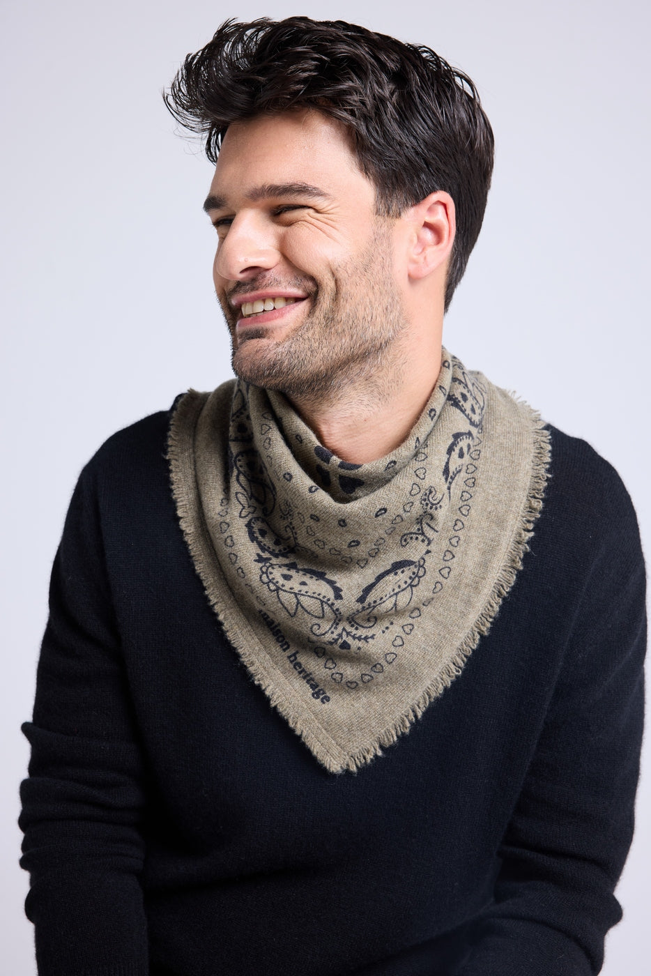 Unisex Bandana Scarf 54*54 Arizona In Cashmere - Khaki Green Black