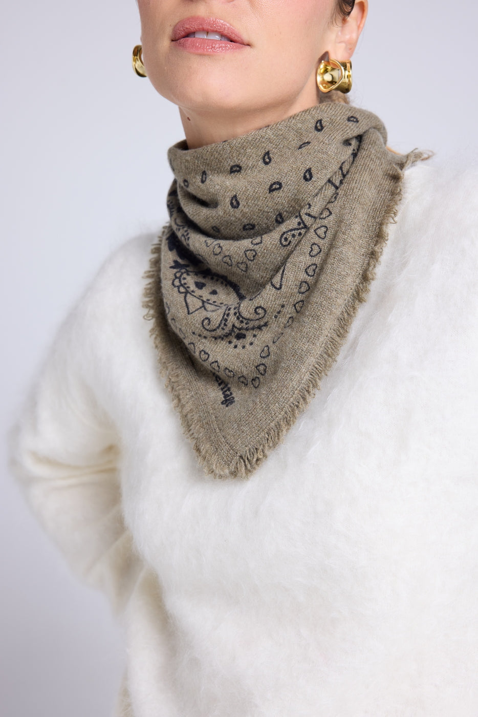 Unisex Bandana Scarf 54*54 Arizona In Cashmere - Khaki Green Black