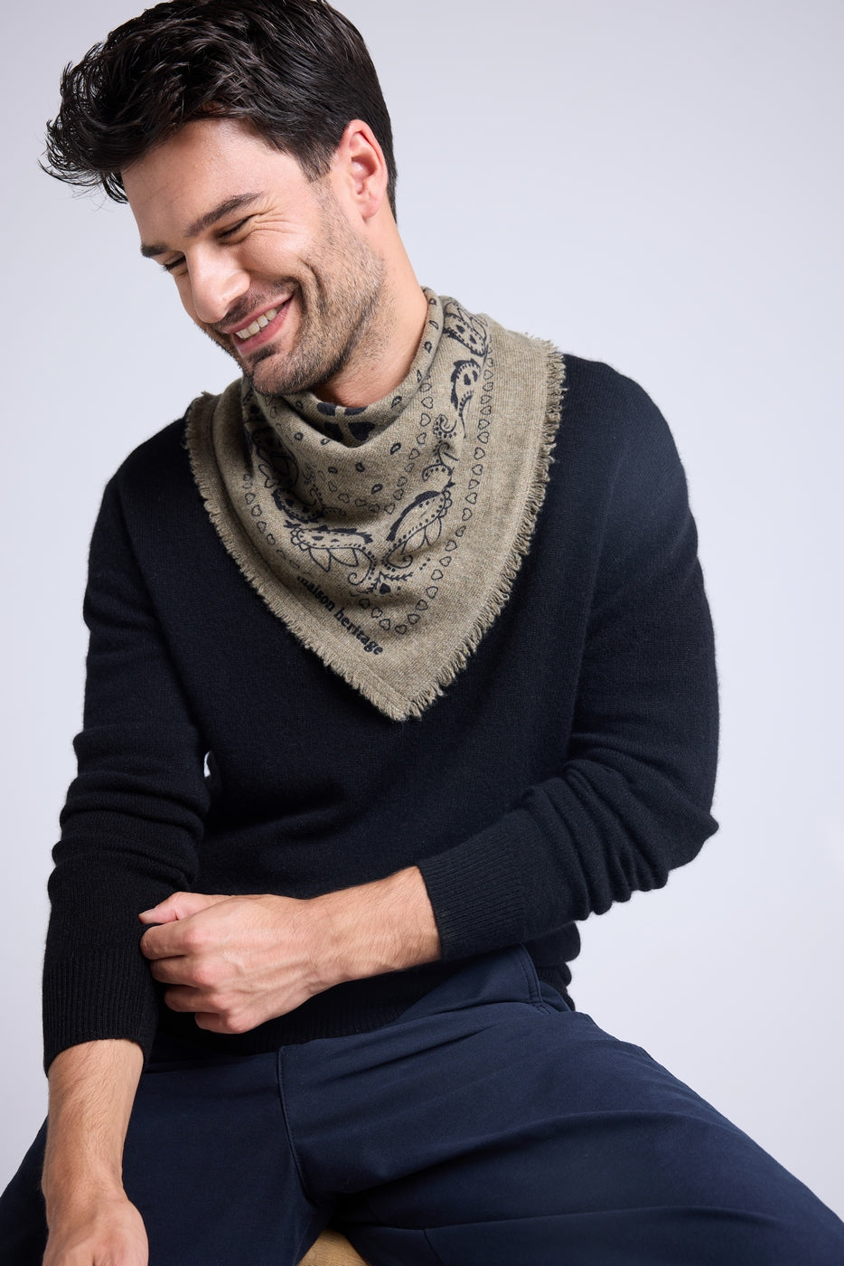 Unisex Bandana Scarf 54*54 Arizona In Cashmere - Khaki Green Black