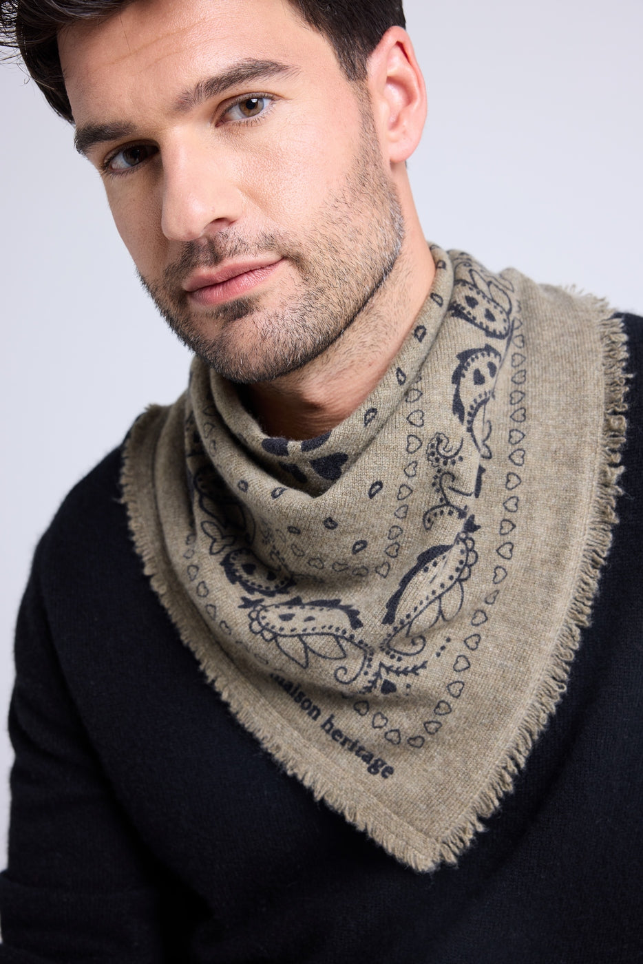 Unisex Bandana Scarf 54*54 Arizona In Cashmere - Khaki Green Black