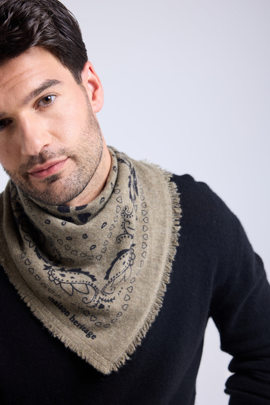 Unisex Bandana Scarf 54*54 Arizona In Cashmere - Khaki Green Black